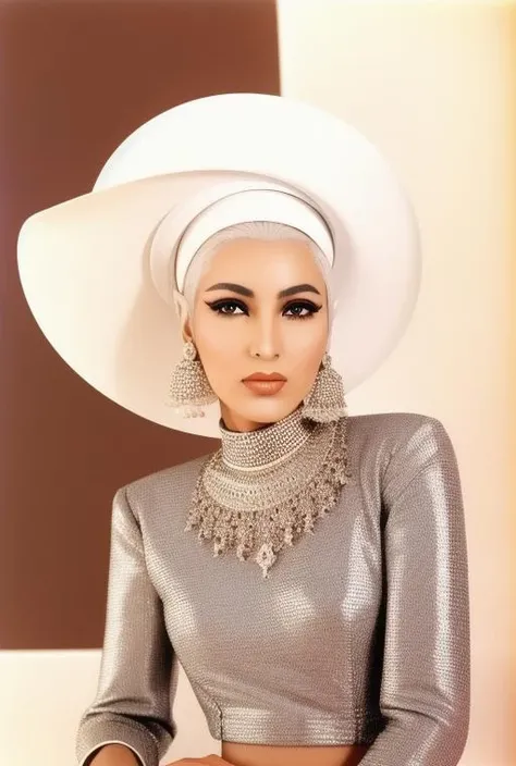 a beautiful Moroccan woman with platinum hair by SixtiesHighFashion <lora:SixtiesHighFashion-000002:0.8>
