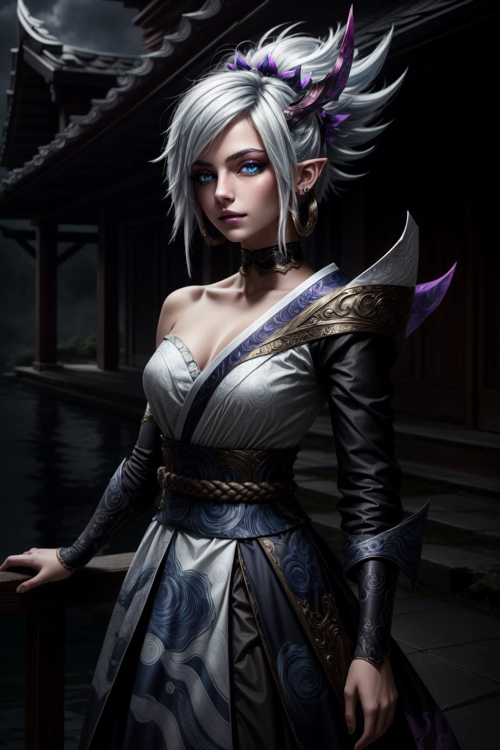 (masterpiece, best quality), intricate details,
1girl,
<lora:Elixir:0.4> <lora:GoodHands-vanilla:0.4> <lora:more_details:0.4> <lora:LowRA:0.3> dark theme,
<lora:riven_spirit_blossom:0.8> spirit blossom riven, white hair, blue eyes, pointed ears,
