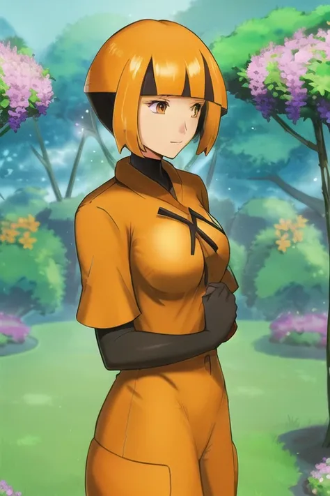 <lora:character_pokemon_gardenia_v1:1>, character_pokemon_gardenia, 1girl, flower garden background, sunlight, smooth lighting, garden clothes, pokemon, masterpiece