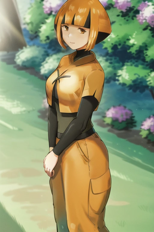 <lora:character_pokemon_gardenia_v1:1>, character_pokemon_gardenia, 1girl, flower garden background, sunlight, smooth lighting, garden clothes, pokemon, masterpiece
