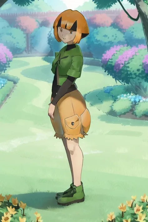 <lora:character_pokemon_gardenia_v1:1>, character_pokemon_gardenia, 1girl, flower garden background, sunlight, smooth lighting, garden clothes, pokemon, masterpiece