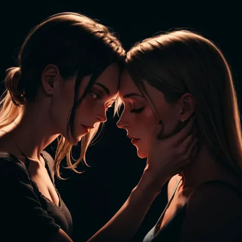 absurdres, best quality, dark room, (backlighting:0.5), 2girls, yuri, (imminent kiss:0.5), full-face blush, from side
BREAK
(looking at another:1.25), (eye focus),
BREAK
closed eyes,