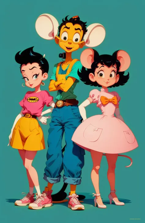 50s cartoon style photo of anthromorphic mouse, style of Hannah Barbara, studio ghibli, akira toriyama, james gilleard, warner brothers, trending pixiv fanbox, acrylic palette knife, 8k, vibrant colors, devinart, trending on artstation, low details, smooth