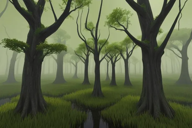 floating plants, no visible ground, floating vines, floating trees, many floating trees