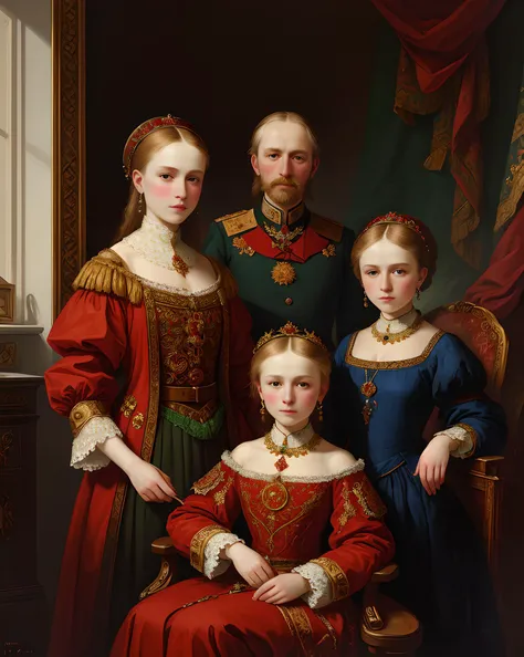 Russian Pvt Style, Masterpiece, Illustration: 1.1, Oil Painting: 1.4, Characters, Intricate Details,