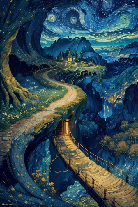 ((best quality)), ((masterpiece)), (detailed), (realistic), girl, Abstract, Vincent van Gogh, The Persistence of Memory, landscape