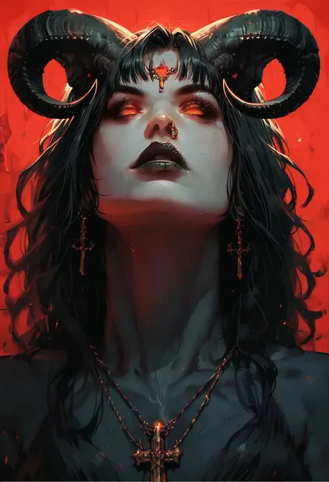 1 demon girl, black horns , pale skin, glowing eyes, realistic face
, diablo, gothic
best quality, master piece,
muted color
dark , dim light ,
oil painting by gerald brom