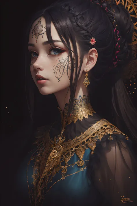 (masterpiece, top quality, best quality, official art, beautiful and aesthetic:1.2), (1girl:1.3), extremely detailed,(fractal art:1.2),colorful,highest detailed,(zentangle:1.2), (dynamic pose), (abstract background:1.5), (treditional dress:1.2), (shiny skin), (many colors:1.4), upper body, masterpiece, best quality,high quality,highres, 16K,RAW,ultra highres,ultra details,finely detail,an extremely delicate and beautiful,extremely detailed,real shadow, anime,highly detailed painted,award winning glamour paintting,wonderful paintting,art style,stylized,