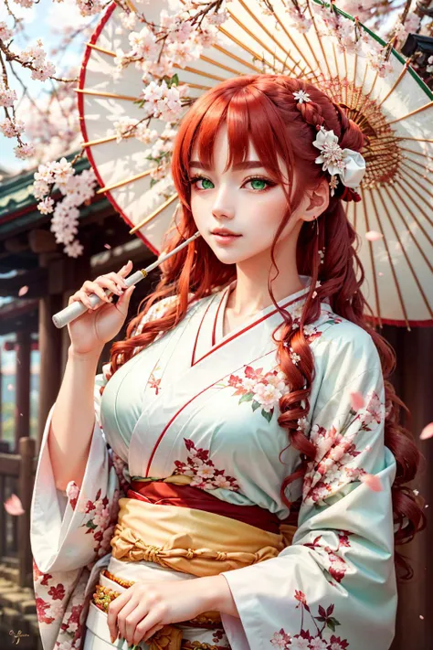 A close up of a woman in a kimono with an umbrella - SeaArt AI