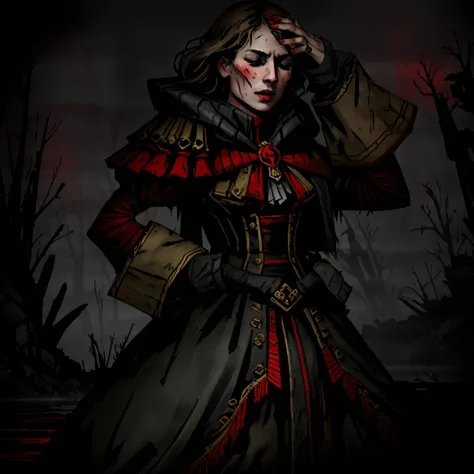 ddstyle
beautiful woman face, one eye closed, russian girl
crimson court ,
darkest dungeon<lora:DarkestDungeonV2:0.8>