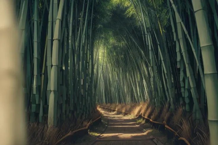 hyper realistic,(lifelike texture:1.2),dramatic lighting,(Nikon RAW photo:1.2),8k,(Fujifilm XT3:1.2),masterpiece,(best quality:1.2),realistic,
(photo \(object\):1.2),
,ultra detailed,,
(fence:0.9),(forest),grass,nature,(no_humans),outdoors,scenery,(blue sky),tree,(Through the bamboo forest Sunlight:0.9),(( Bright green bamboo forest:1.3)),(path in bamboo forest:1.2),(Dense bamboo forest:1.3),,
(A piece of green),(stone stairs:0.7),
The breeze gently shakes the bamboo forest,
(The details of the bamboo leaves are obvious:1.2),, ulzzang-6500-v1.1, FilmG, <lora:FilmG2:1>