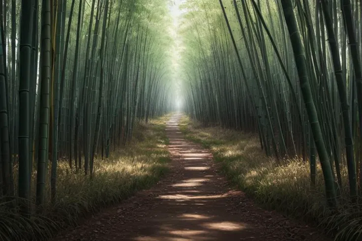 hyper realistic,lifelike texture,dramatic lighting,Nikon RAW photo,8k,Fujifilm XT3,masterpiece,best quality,realistic,
photo \(object\),
,ultra detailed,,
fence,grass,nature,no_humans,outdoors,scenery,sky,emerald green bamboo forest,Dense bamboo forest,