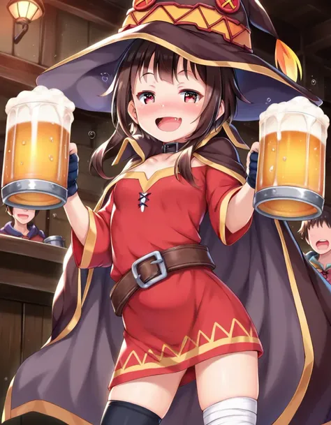 score_9, score_8_up, score_7_up, score_6_up,score_5_up,score_4_up, 
(megumin,:0.8)
a girl standing in a tavern, beer mug, drunk, red dress, smug, open mouth, witch hat, cape
<lora:higegepon_style_pony6_v1:.8>