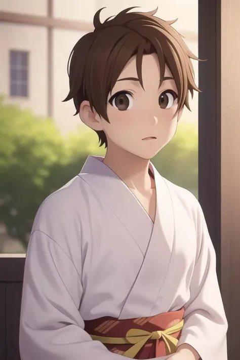 masterpiece, best quality, high quality, 1boy, solo, male focus, looking at viewer, upper body, <lora:taichi_yaegashi:0.60>, taichi_yaegashi, brown hair, brown eyes, , yukata