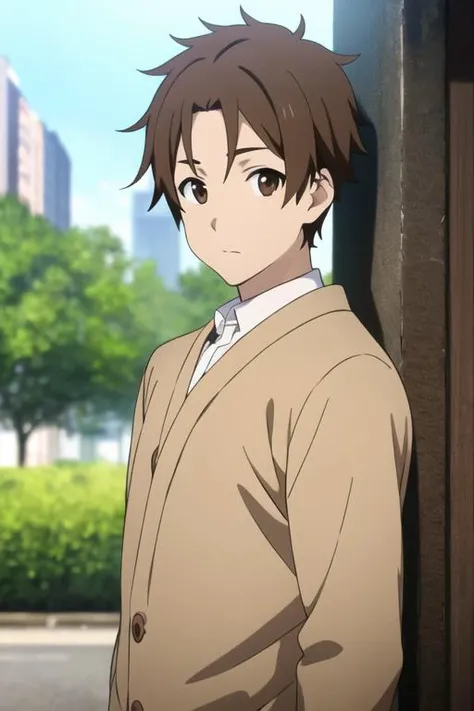 masterpiece, best quality, high quality, 1boy, solo, male focus, looking at viewer, upper body, <lora:taichi_yaegashi:0.54>, taichi_yaegashi, brown hair, brown eyes, ,