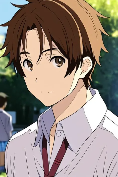masterpiece, best quality, high quality, 1boy, solo, male focus, looking at viewer, upper body, <lora:taichi_yaegashi:0.56>, taichi_yaegashi, brown hair, brown eyes, realistic, school uniform