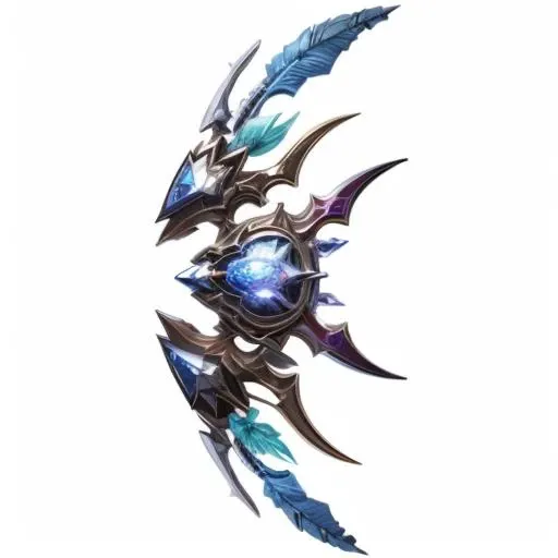 Game icon Institute, Game icon, bows made of gems, feathers, gems, patterns,(blue), still life, game ICONS, official art, well-structured, HD, 2d, game props ICONS, Future style,(white background). <lora:bow4-2:1>