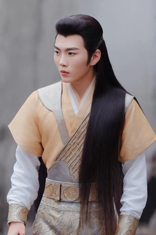 masterpiece, medium shot, muscular asian man with long hair <lora:ouyangziyulorav1:0.8>