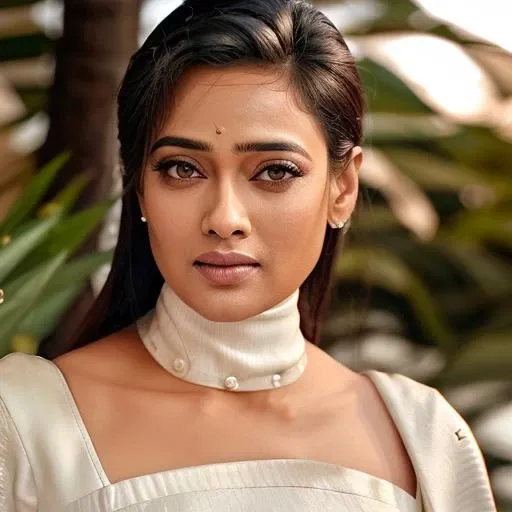 ultrarealistic glamor close-up photo of  swti woman, looking at camera, detailed face with no makeup, high neck elegant white dress, early morning, film grain, analog kodachrome, bokeh, flat colors, softbox lighting <lora:swti_Shweta_Tiwari_SD15_LoRA_Adafactor:1>