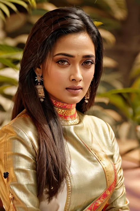 ultrarealistic glamor portrait close-up photo of swti woman, looking at camera, detailed face, high neck elegant indian cotton dress, dynamic pose at an art gallery art show, film grain, analog fuji film, bokeh <lora:swti_Shweta_Tiwari_SD15_LoRA_Adafactor:1>