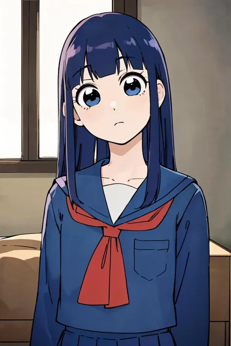<lora:popteamepic:0.6>, <lora:ARWchildreninterior:1>, childreninterior room, indoor, room, pop team epic,school uniform, blue long hair, pipimi,
(best quality, masterpiece, RAW photo,ultra-detailed:1.2), <lyco:GoodHands-beta2:1.0>,1girl,solo,looking at viewer, head tilt,
