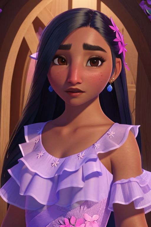 A close up of a girl in a purple dress with flowers in her hair - SeaArt AI