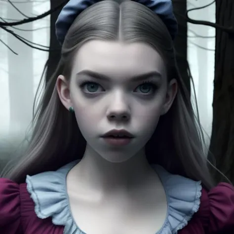 anya taylor-joy, alice in wonderland, horror, forest, fog, terror