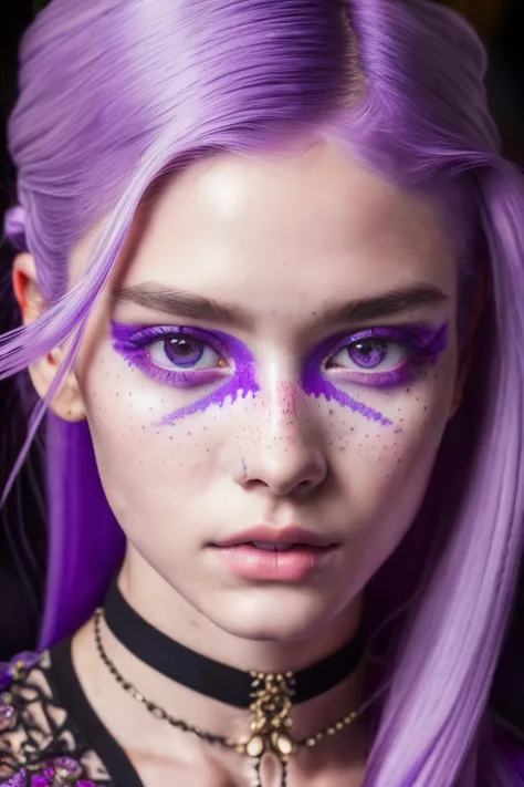 cute spunky female, pale Wild orchid hair, frills, detailed skin, perfect face, fashion photography, photo realistic, 20 megapixel, canon eos r3, crowded train, detailed skin, detailed, detailed face, ((full body intricate, vibrant, photo realistic, realistic, dramatic, sharp focus, 8k))