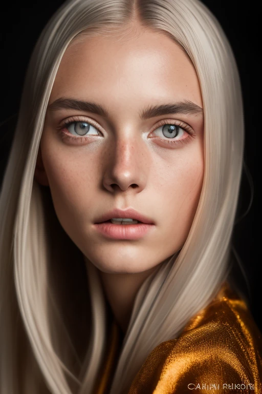 Magician, pale Roman silver hair, Yellow Orange (Color Wheel) eyes, frills, detailed skin, perfect face, fashion photography, 20 megapixel, canon eos r3, crowded train, detailed skin, detailed, detailed face, ((vibrant, photo realistic, realistic, dramatic, sharp focus, 8k))