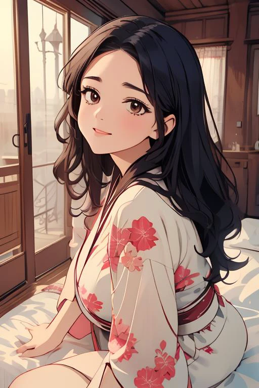 (masterpiece:1.4), high quality, high definition, sharp focus, detailed face, anime, best quality, 4k, 8k, absurd resolution, intricate detail, detailed eyes, animation, illustration, highly detailed, highres, extremely detailed, <lora:ETO_OCC002:0.7> ETO_OCC, black hair, curly hair, longhair, thick eyebrows, long hair, <lora:hyperdenoiser_v090:0.6>, (looking at viewer:1.4), (plump:1.2), (hazel eyes:1.3), lora:perfetfingers:1>, pureerosface_v1, prettify, OverallDetail, Illust-InstaFilter, hotify, edgQuality, Earth-QualityPos, BodyPositive, Best_QualityPos, <lora:AppleCheek:0.7> applecheek, 1girl, barefoot, full body, large breasts, shy, embarrassed, indoors, (perfect arms), (detailed hands) <lora:sensualface_type4:0.7>, gasping, ecstasy, seductive smile <lora:washitsu-v1-wasabiya:0.8> washitsu, tatami, shouji, (japanese clothes), (lying:1.6), (on back:1.5), (lying on floor:1.4), cleavage, erotic pose, (print kimono),
