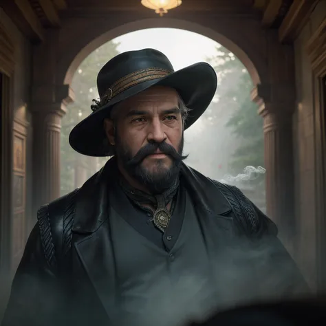 cinematic film still of UHD photo of man,A wiry, elderly man with a bushy white beard, balding scalp and a distinctive black bandana covering his mouth and nose, He wears a brown dustcoat, black leather gloves and a wide-brimmed hat with a snakeskin band, His shifty eyes and broad grin exude a folksy charm, Carries a double-barreled shotgun , Background a building that defies gravity, with floating structures and cantilevered floors that seem to hover in mid-air a utopian world in good light with harmony ,detailed, tag, mural, hyper detailed, expressive,  award winning, (intricate details, masterpiece, best quality:1.4), ultra realistic 8k ,extremely detailed face eyes, <lora:GoodHands-beta2:1>, Extremely high-resolution details, photographic, realism pushed to extreme, fine texture, incredibly lifelike, soft pastel colors, splash art, splashed pastel colors, (soft iridescent glow smoke) motion effects, best quality, wallpaper art,, by Satoshi Kon and Mike Mignola,  (black , alluring , masterful:1.4), poster art, bold lines, hyper detailed, expressive,  award winning,  (landscape:1.4), (intricate details, masterpiece, best quality:1.4),
key lighting , looking at viewer, dynamic pose, wide angle view,, shallow depth of field, vignette, highly detailed, high budget, bokeh, cinemascope, moody, epic, gorgeous, film grain, grainy