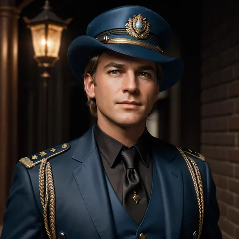 cinematic film still of UHD photo of man,A robust, clean-shaven man in his forties with short, sandy-colored hair and bright blue eyes, wearing a navy-blue captain's uniform with gold epaulettes and a black, wide-brimmed hat adorned with a silver badge and sea saber, He possesses an easygoing, charismatic personality that puts everyone at ease , Background A shadowy alleyway, illuminated only by a single flickering streetlamp, where a mysterious figure, shrouded in darkness, metes out justice with a silenced pistol and a swift, deadly motion a utopian world in good light with harmony ,detailed, tag, mural, hyper detailed, expressive, award winning, (intricate details, masterpiece, best quality:1.4), ultra realistic 8k ,extremely detailed face eyes, <lora:GoodHands-beta2:1>, Extremely high-resolution details, photographic, realism pushed to extreme, fine texture, incredibly lifelike, soft pastel colors, splash art, splashed pastel colors, (soft iridescent glow smoke) motion effects, best quality, wallpaper art,, highly realistic, masterpiece, absurdres, intricate, highly detailed,portrait, entirely covered in blue and magenta paint, in a photograph studio, helmut Newton style , high quality photography, 3 point lighting, flash with softbox, 16k, Leica M6, Ektachrome 64, smooth, sharp focus, high resolution, award winning photo, 50mm, f2.8, depth of field, shallow depth of field, vignette, highly detailed, high budget, bokeh, cinemascope, moody, epic, gorgeous, film grain, grainy