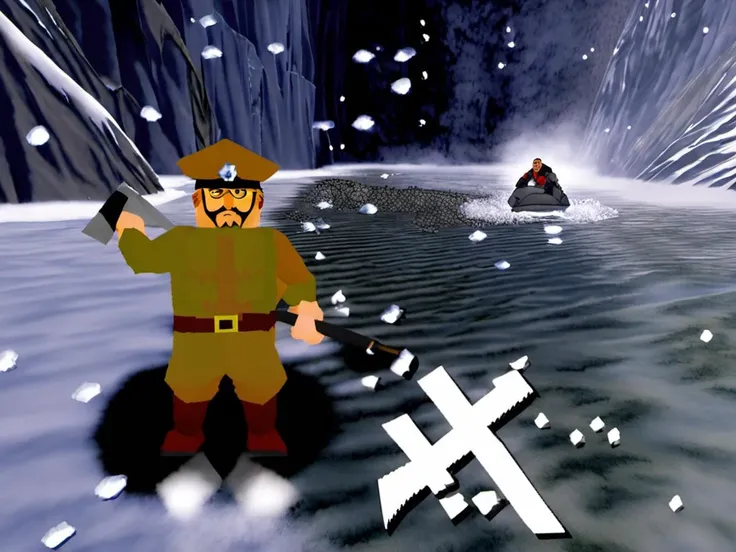 (ps1 style:1), <lora:ps1_style_SDXL_v1:0.8>, (game screenshot), (computer generated image), a cracked phone screen lucasarts adventure games