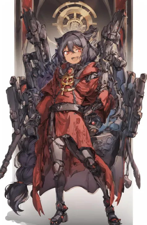 <lora:adeptus:0.5> The Adeptus Mechanicus, mechanized suit studded with machine symbols and sacred hieroglyphs, Omnisiah, red cloak, jahy, little girl, single braid, black hair, <lora:ch_jahy_REG_768_1.0e-4:1>