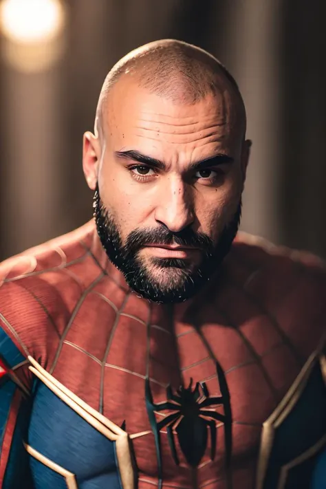 (masterpiece, intricately detailed, highest resolution, best quality:1.2),a cocky male model,a 50 y.o muscle daddy with a muscular physique looking from the bottom completely naked with blue eyes,shaved head,mutton- chops,flaccid penis,Shazamsuit,saggy balls,hairy chest,vascular,muscle striations,soft light,fantastic realism,