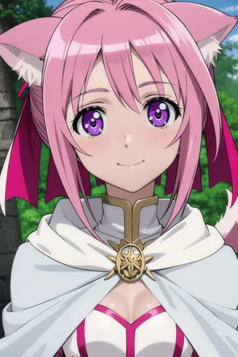 best quality, masterpiece, absurdres, portrait, close-up,
1girl,millhiore f. biscotti, KizukiAi, dog girl, dog ears, animal ear fluff, ahoge, pink hair, short hair, double bun, hair ribbon, purple eyes, animal ears, small breasts, long dress, cape, gloves, dog tail, (looking at viewer:1.2), smile, forest
<lora:Kizuki - Dog Days - Millhiore F Biscotti:0.9>