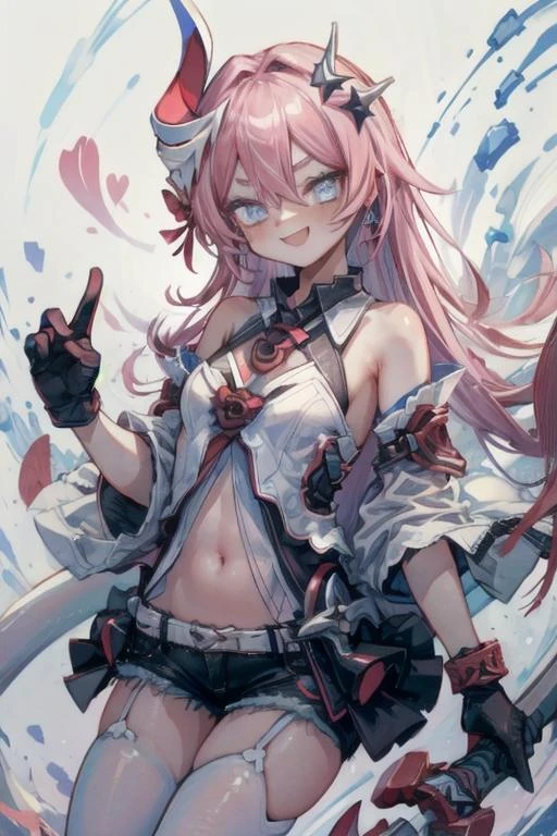 rozaliya olenyeva, honkai (series), honkai impact 3rd, shands, 1girl, bare arms, bare shoulders, black gloves, collarbone, dot nose, dress, flower, gloves, hair between eyes, long hair, looking at viewer,  navel, red flower, red rose, rose, short shorts, shorts, smile, tail, thighhighs, 
stunningly attractive, masterpiece, best quality, detailed
 <lora:liliyarozaliya:1>