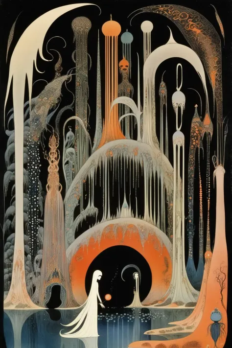 <lora:Kay Nielsen Style:1>Kay Nielsen Style - kay nielsen style art hero journey to the underworld folkloric and deep color