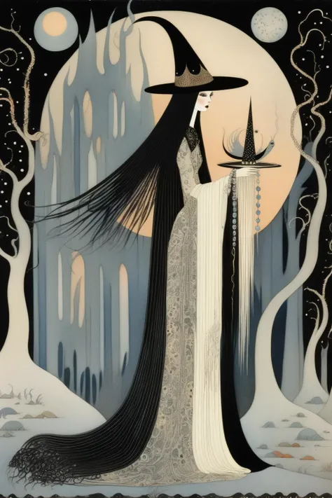 <lora:Kay Nielsen Style:1>Kay Nielsen Style - witchy woman in the style of Kay Nielsen