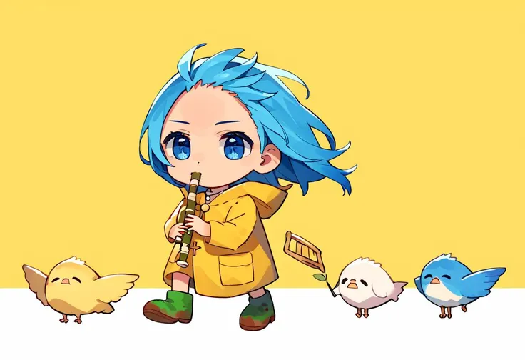 score_9, score_8_up, score_7_up, source_anime,
solo, 1girl,
<lora:luce-PD-1.0:0.8>, luce, blue eyes, sky blue hair, yellow coat, strong winds,
<lora:concept_kyoufuuallback_ponyXL:1>
kyoufuuallback, full body, holding flute, simple background, yellow background,
a few crows and pigeons,