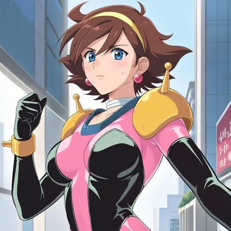 score_9, score_8_up, score_7_up, score_6_up, source anime, pose, shiny oild skin, real,
1girl,RAIN MIKAMURA, brown hair, short hair, blue eyes, (pink and black latex bodysuit), shoulder armor with antenna, yellow hairband, earrings, nallow waist, solo, big windows, city ruin background,
<lora:checkpoint-e100_s1200:0.85>