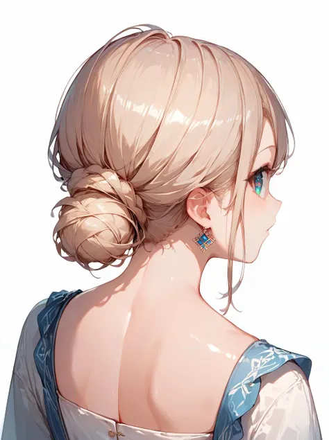 score_9, score_8_up, score_7_up,source_anime, high res image,masterpiece,best quality,(girl:1.0),cute face,clear skin,shiny hair,ultra detailed eyes,simple background , <lora:big low hair bun_pony_V1.0:1> big low hair bun, single hair bun,from behind