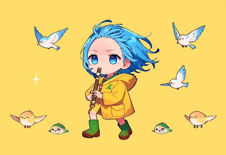 score_9, score_8_up, score_7_up, source_anime,
solo, 1girl,
<lora:luce-PD-1.0:0.8>, luce, blue eyes, sky blue hair, yellow coat, strong winds,
<lora:concept_kyoufuuallback_ponyXL:1>
kyoufuuallback, full body, holding flute, simple background, yellow background,
a few crows and pigeons,