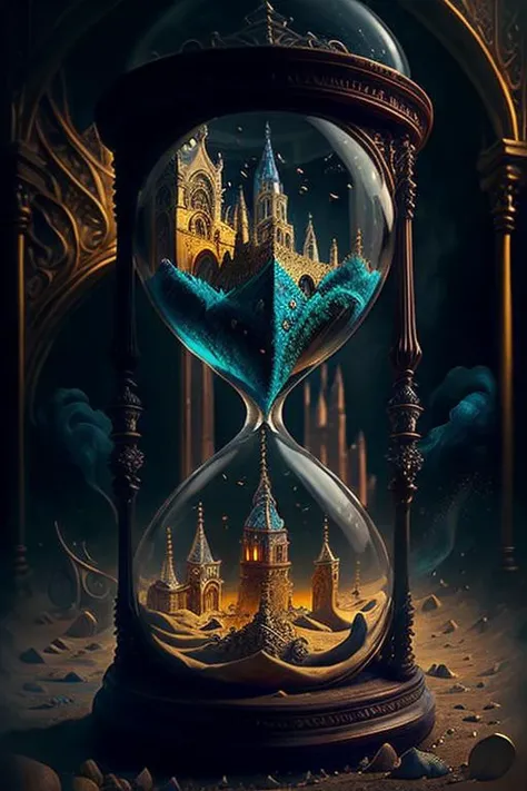 hourglass, castle, detailed atmospheric background, intricate details, masterpiece, cinematic, raw photo, mysterious fantasy <lora:Hourglass_Sora:0.7>