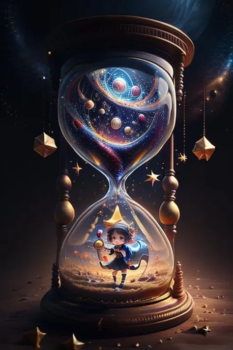 (1 little girl), cute, uniform school, Wide Shot, galaxy, stars, Hourglass, masterpiece, high detailed, high quality, <lora:Hourglass_Sora:0.9>