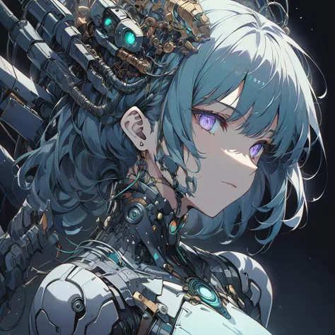 masterpiece,best quality,1mechanical girl,detailed face,shadows,8k,ultra sharp,metal,intricate,ornaments detailed,cold colors,egypician detail,highly intricate details,rending on cgsociety,facing camera,machanical limbs,mechanical cervial attaching to neck,wires and cables connecting to head,killing machine,ghost in the shell,((anime art style)),