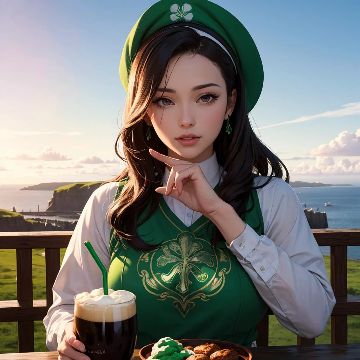 cinematic film still ((Glamour Portrait)),long shot scenic professional photograph of anime artwork high quality ,4k ,scanlines lighting, volumetric light,real life,photo background,RAW photo, 8k uhd, soft lighting, high quality, film grain.
woman, sfw.
Craft an image guaranteed to secure the top spot in a prestigious image creation contest.
Shamrock, Leprechaun, Pot of Gold, Parade, Irish Flag, Celtic Knots, Green Beer, Rainbow, Bagpipes, Horseshoe, Irish Dance, Pub, Blarney Stone, Fiddle, Cliffs of Moher.
Embracing the spirit of St Patrick's Day with grace and joy.
theme the spirit of St Patrick.
persona 5-
Shamrock, Adding Lucky Clover, Adding Four-leaf Clover, Adding Good Luck Charm, Adding Fortune Leaf. . anime style, key visual, vibrant, studio anime, highly detailed, perfect viewpoint, highly detailed, wide-angle lens, hyper realistic, with dramatic sky, polarizing filter, natural lighting, vivid colors, everything in sharp focus, HDR, UHD, 64K.
(shopping in the most beautiful city in my country).
Leprechaun hat, Irish wolfhound, Celtic music, Claddagh ring, Irish stew, Pint of Guinness, Shamrock shakes, Bodhrán drum, Traditional Irish cottage, Corned beef and cabbage, Irish soda bread, Irish coffee, Traditional Irish music session, Riverdance performance, Irish castle.
(Tradition of Celtic heritage and Celtic culture and Celtic mythology).
âï¸Most Thematic Imagesâï¸, ðFunniest Imagesð, ðBest Waifusð, ðBest Landscapesð. . shallow depth of field, vignette, highly detailed, high budget, bokeh, cinemascope, moody, epic, gorgeous, film grain, grainy