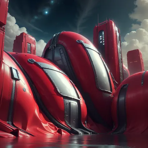 <lora:LatexTech-20:0.8>,LatexTech,scifi, zippers , inflatable,
(red city buildings:1.1), no humans,
