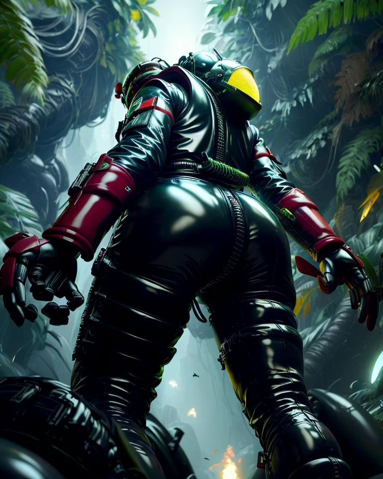 ((best quality)), ((masterpiece)), ((realistic,digital art)), (hyper detailed), LatexTech Jungle Street,Cave Cricket,Cave Resonance,Caving, scifi, inflatable, zippers, octane rendering, raytracing, volumetric lighting, Backlit,Rim Lighting, 8K, HDR, <lora:LatexTech:0.8>