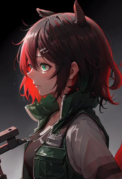 not，Pokekid，sexy body，Outside, wearing a tattered green trench coat.，not에는 비키니만 입었어요，huge breasts，wearing white gloves，Brown shorts，Leg loops are tied to the legs.，with short brown hair，Red eyes，evil smile，Scary Eyes，There were several machetes hanging around his waist.，smoking girl，It&#39;s like a whole body，get up，golden eyeany fine details，illustration，CG，secondary element，high quality，masterpiece，Cyberworld，JK style，smoking girl，bags under the eyes,eyeliner,assembly